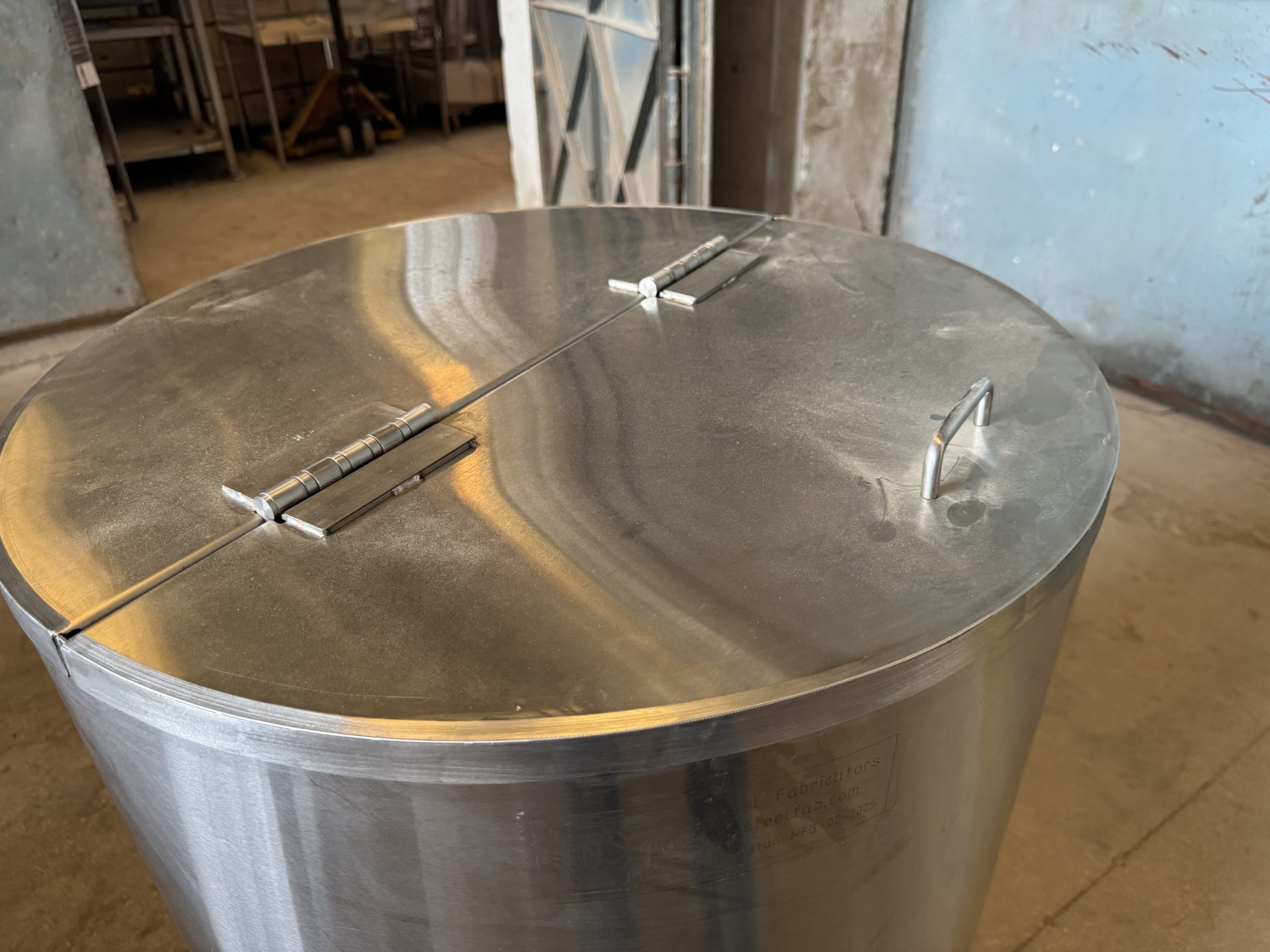 Stainless Steel Cylindrical Container – 25” Dia x 32” Height (with Half-Open Lid & Heavy-Duty Hinges) — photo 2 of 4