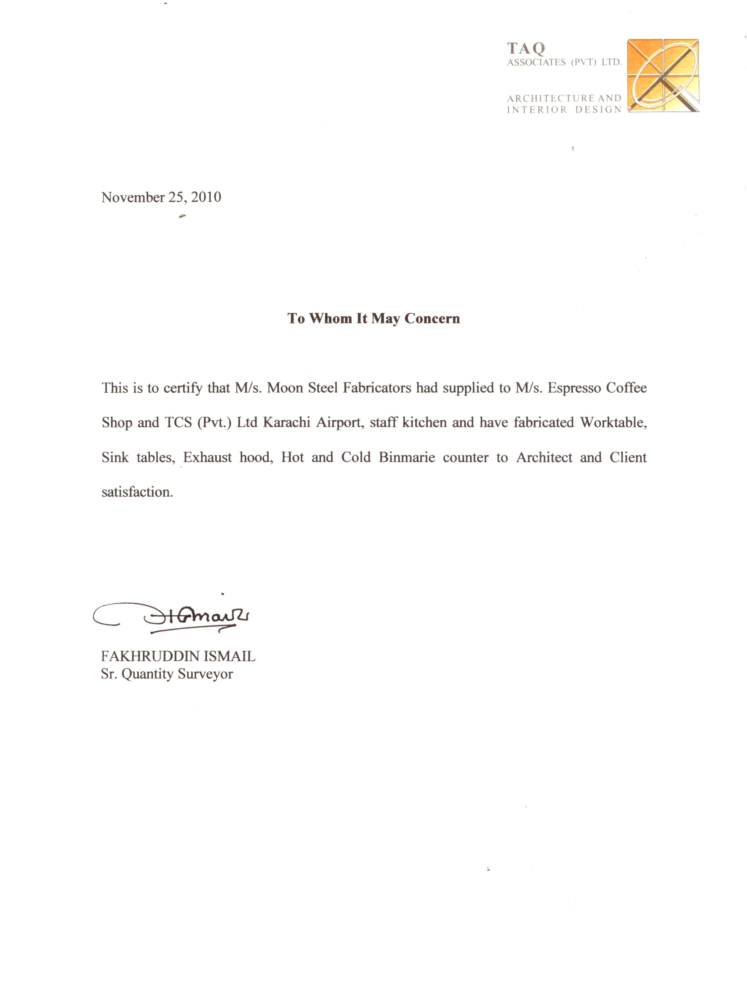 TCS Courier reference letter